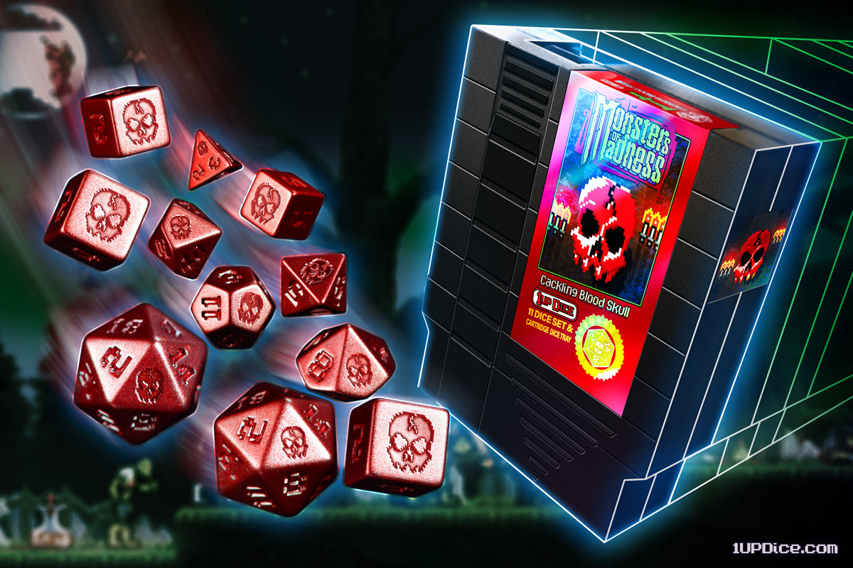 1UP-Dice Cackling Blood Skull polyhedral collection – Infinite Black