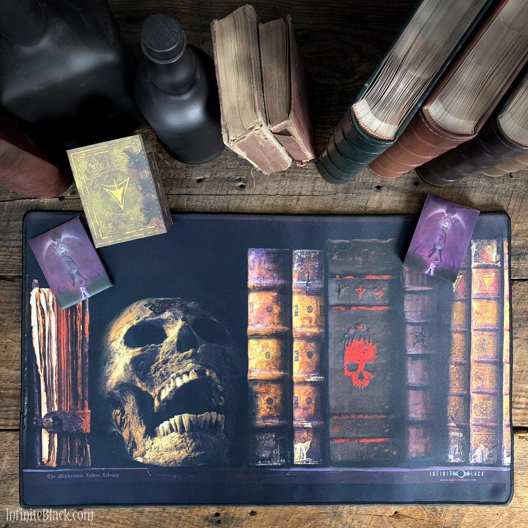 Miskatonic University Lower Library premium stitched-edge playmat