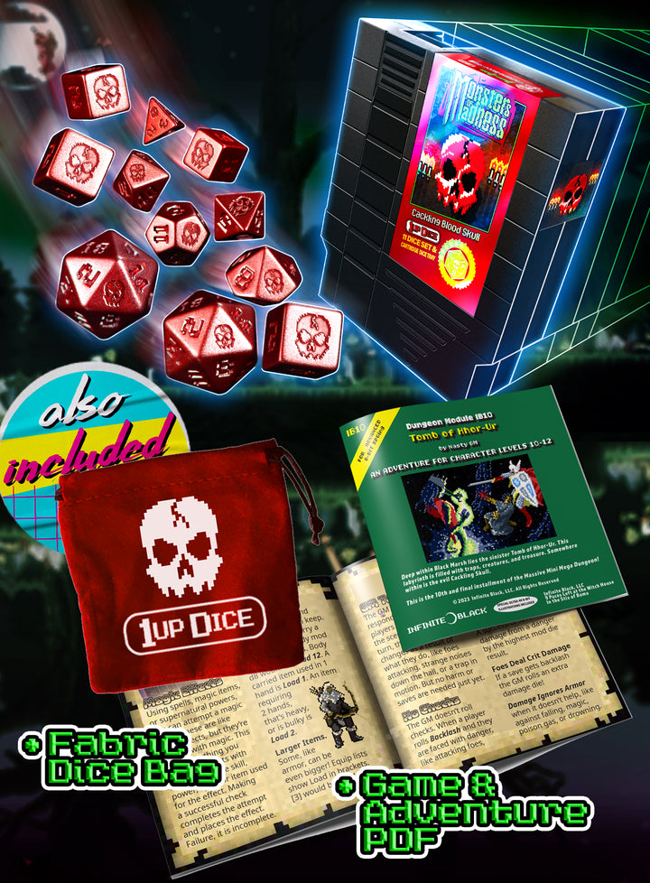 1UP-Dice Cackling Blood Skull polyhedral set