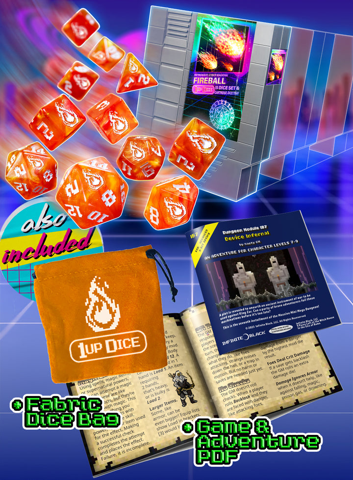 1UP-Dice Fireball polyhedral set