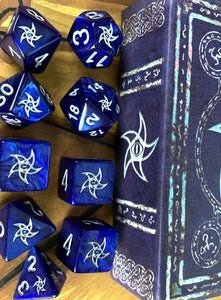 Astral Elder Sign Dice - Blue Polyhedral Set: Ley Silver