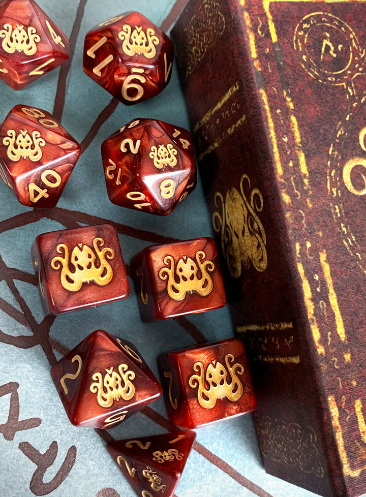 The Brand of Cthulhu Dice - Red Polyhedral Set