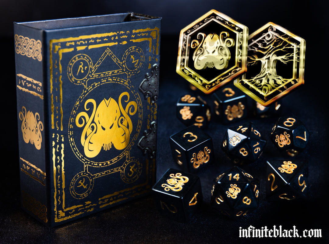 Brand of Cthulhu Dice - Onyx & Gold Polyhedral Set