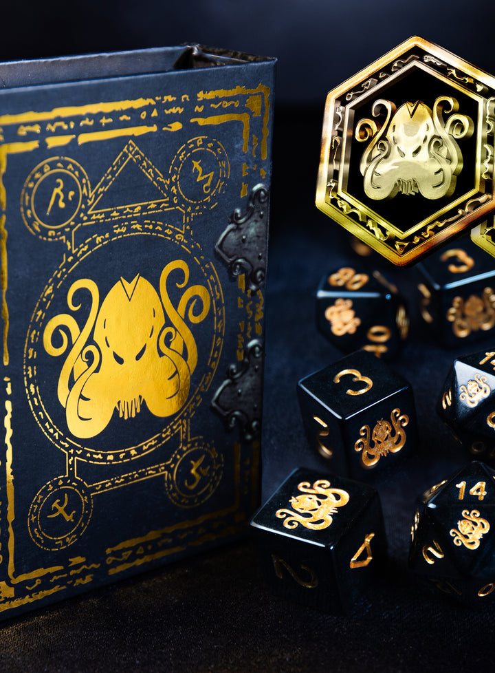 Brand of Cthulhu Dice - Onyx & Gold Polyhedral Set