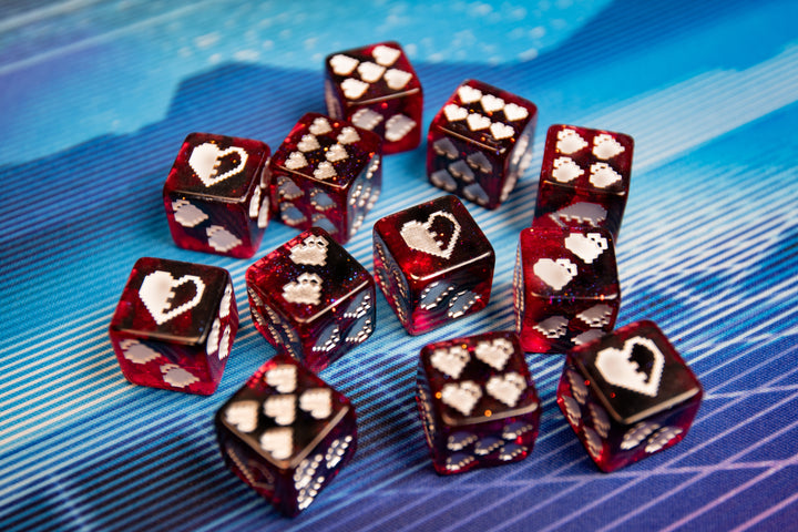 1UP-Dice: Pixelated Heart Pip 12d6 Set