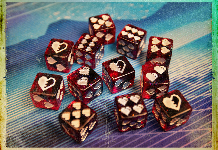 1UP-Dice: Pixelated Heart Pip 12d6 Set