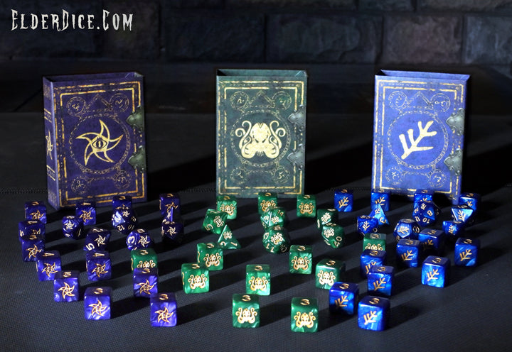 The complete collection of the alternate colors of the original Elder Dice.