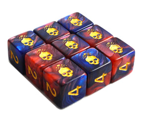 The blue and red Necronomicon d6 dice