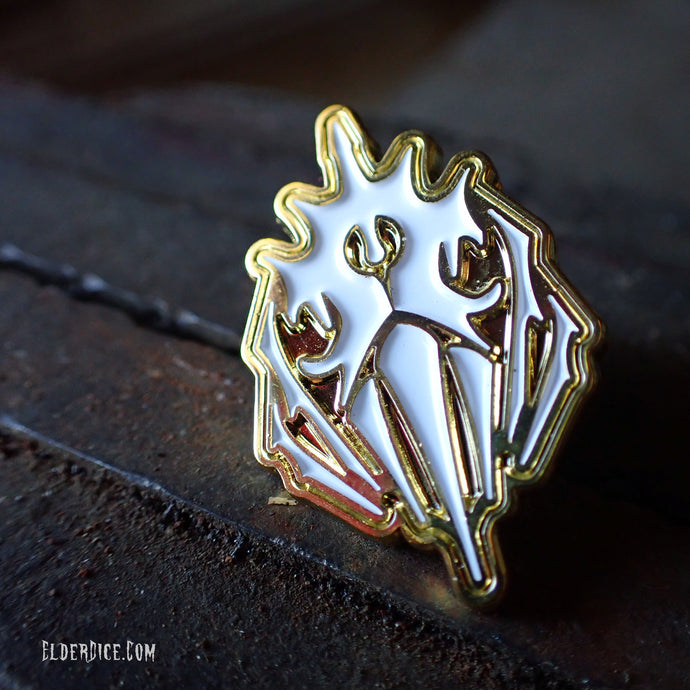 Crest of Dagon Pin - Gold and White Enamel