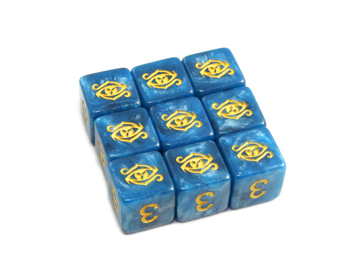 blue swirl Eye of Chaos d6 dice set