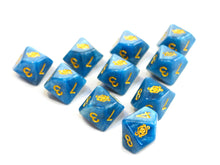 blue eye of chaos dice set on white