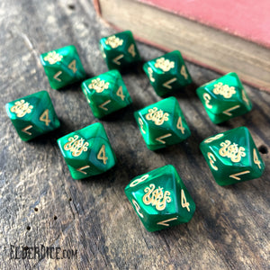 Brand of Cthulhu Dice: Drowned Green d10 Set