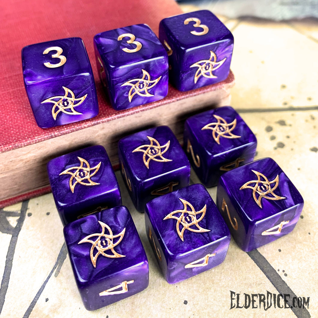 Mystic Purple d6 Elder Dice set with Astral Elder Sign