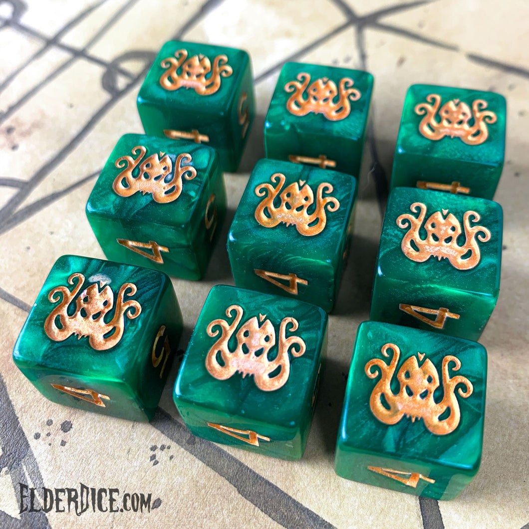 Green Cthulhu Dice d6 set - Elder Dice