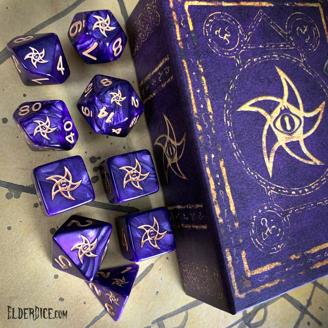 Astral Elder Sign dice in mystic purple