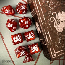 The Brand of Cthulhu Dice - Bone White on Eldritch Red Polyhedral Set