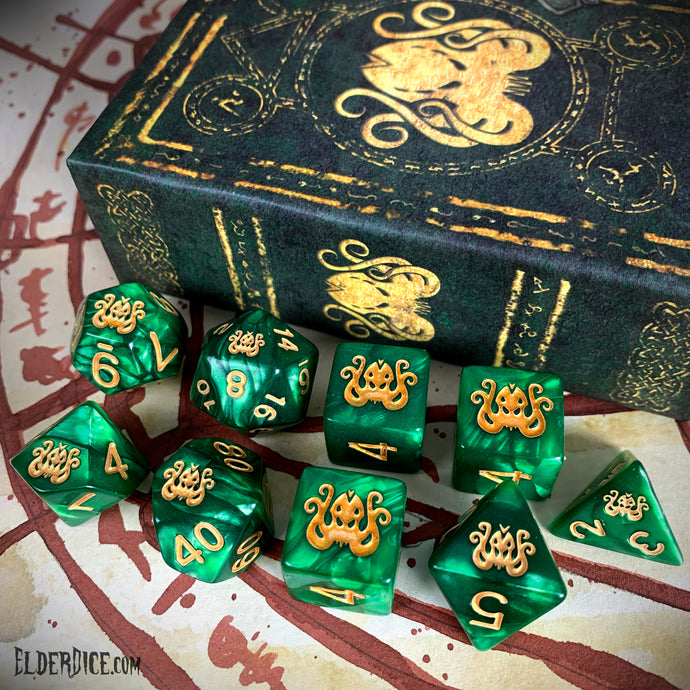 Brand of Cthulhu Dice - Drowned Green Polyhedral Set