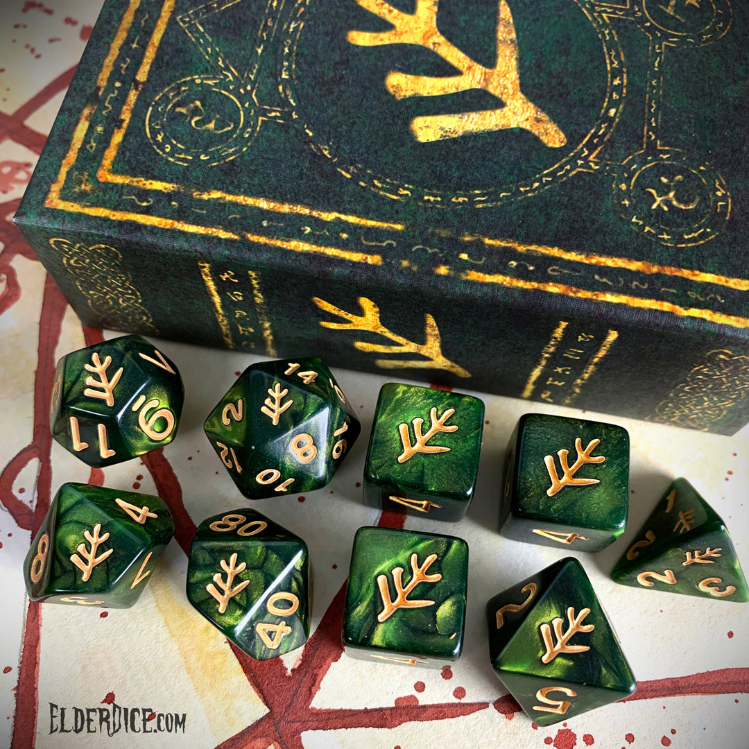 Lovecraft Elder Sign Green Polyhedral Dice