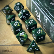 Lovecraft Elder Sign Aegis White on Eldritch Green Polyhedral Dice