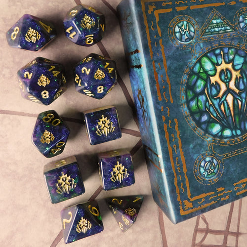 Crest of Dagon Elder Dice - Mythic Glass and Wax Edition