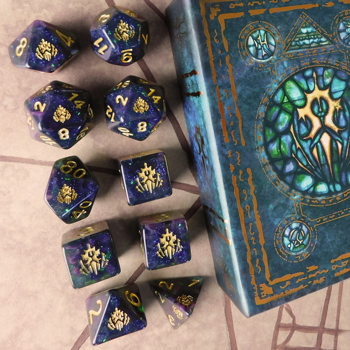 Crest of Dagon Elder Dice - Mythic Glass and Wax Edition