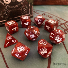 The Brand of Cthulhu Dice - Bone White on Eldritch Red Polyhedral Set