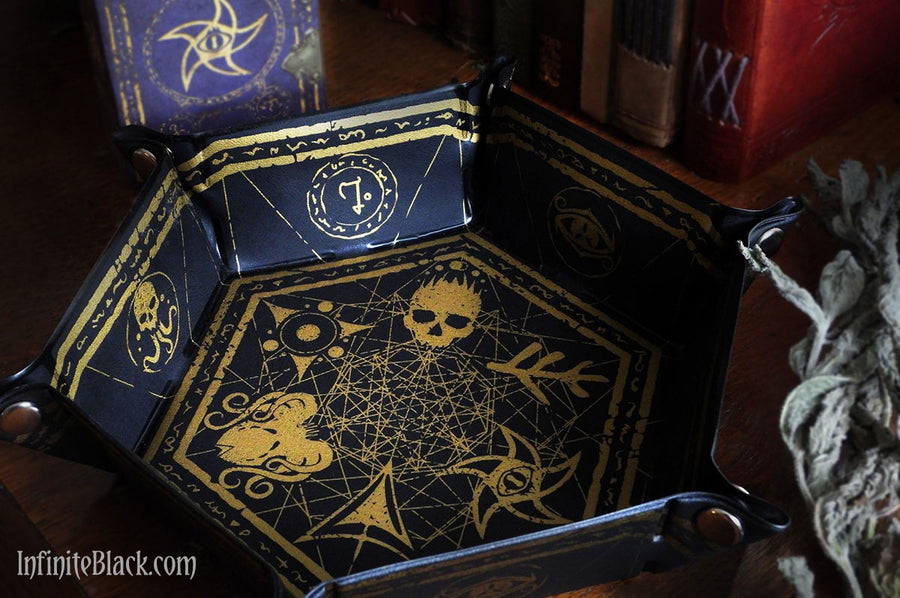 Gold-on-black Elder Dice folding dice tray