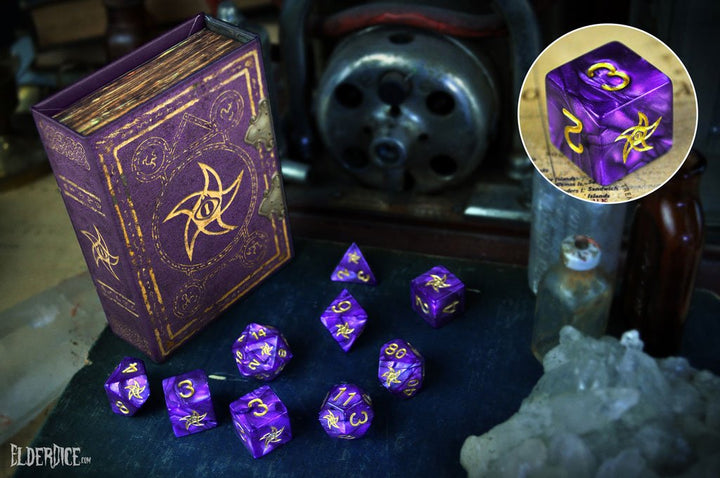 the mystic purple astral elder sign polyhedral dice set
