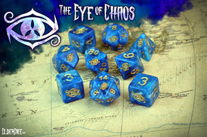 Eye of Chaos Nebula edition polyhedral set close up