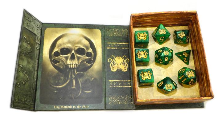 Green Polyhedral Cthulhu Elder Dice set