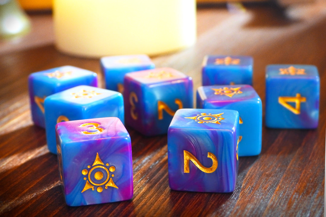 blue and pink kadathian ice d6 dice set