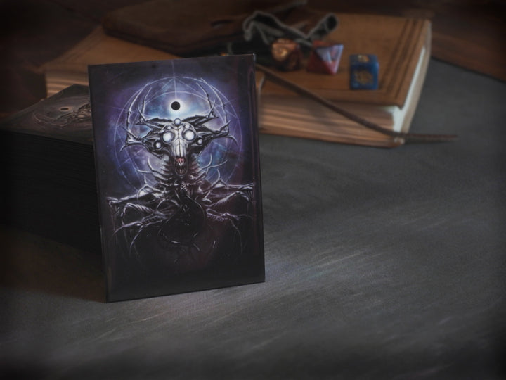 Playing card sleeves with art depicting Whisperer in the Web by David LaRocca