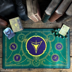The Yellow Sign (Masked purple and green edition) premium stitched-edge playmat