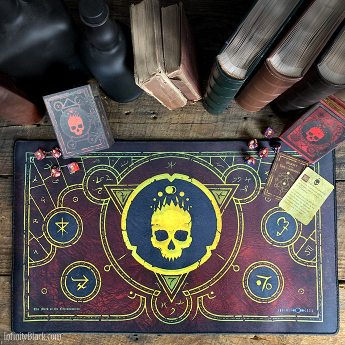 The Mark of the Necronomicon premium stitched-edge playmat