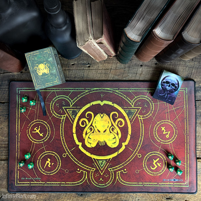 The Brand of Cthulhu Eldritch Red premium stitched-edge playmat