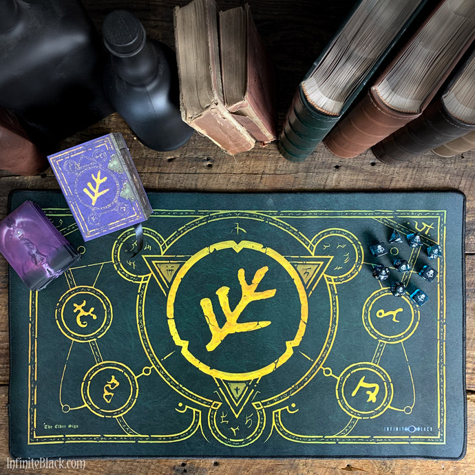 The Elder Sign Eldritch Green premium stitched-edge playmat