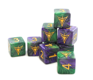 The purple and green Mask edition Yellow sign d6 dice