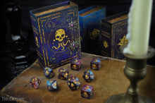 Yog-Sothoth dice polyhedral set with spellbook grimoire nebula edition