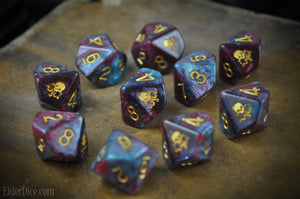 yog-sothoth d10 dice blue and red nebula edition