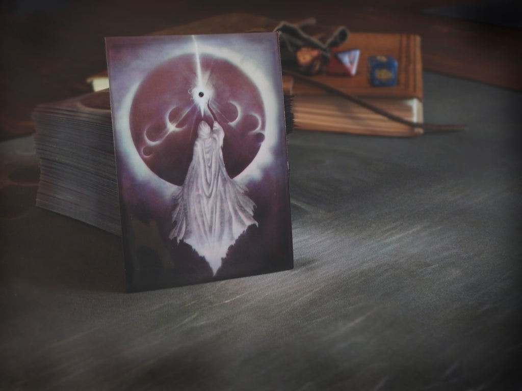 Playing card sleeves with art "Yog-Sothoth Knows the Gate" by David LaRocca