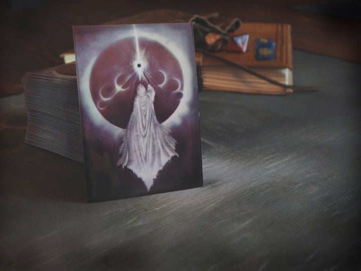 Playing card sleeves with art "Yog-Sothoth Knows the Gate" by David LaRocca