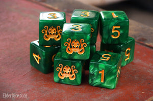 Brand of Cthulhu Dice: Drowned Green d6 set