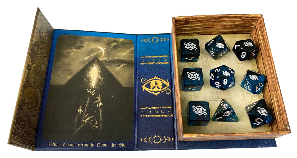 Insterstellar Eye of Chaos Elder Dice in open grimoire